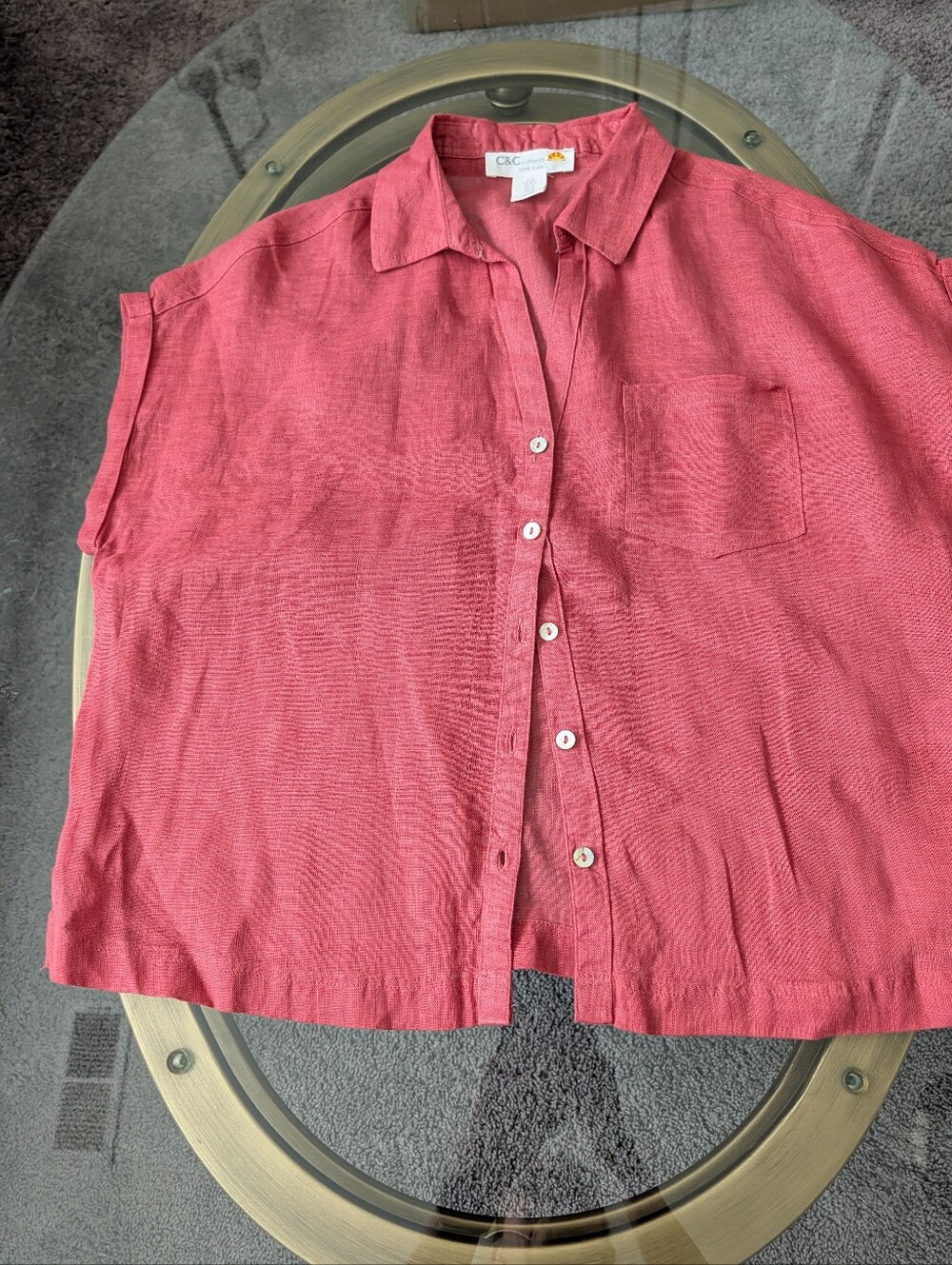 C & C California 100% Linen Rust Cap Sleeve Blouse Size M - Picture 2 of 16